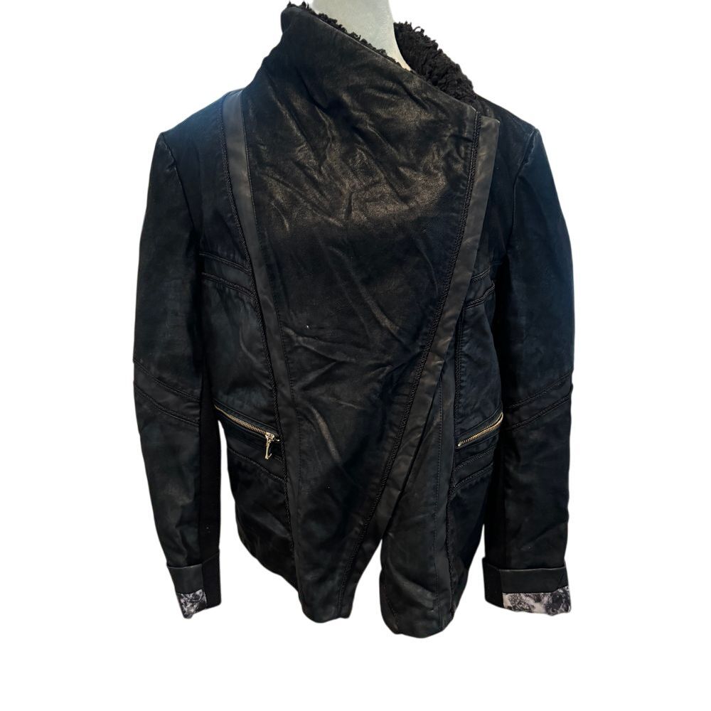 GUESS Black Faux Leather Women's Moto Jacket Zip Front Edgy‎ Biker Style XL